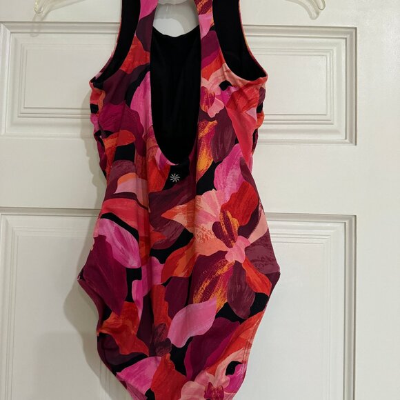 Athleta Maldives One Piece Swimsuit M Liana Floral Mauve Racer Tank High Neck - Picture 5 of 8